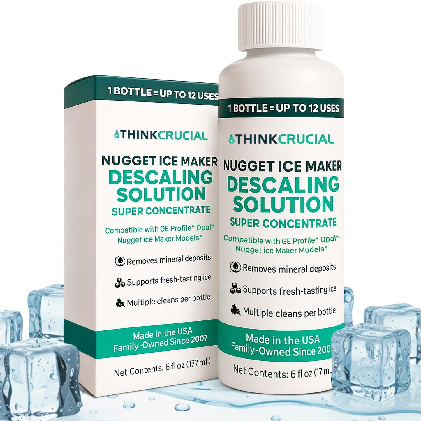 Think Crucial Up to 15 cleans SUPER Concentrate for GE Profile Opal® Ice Maker Descaler - 6 oz - Clean Mode Ready - Unscented, Hot-Water Mix