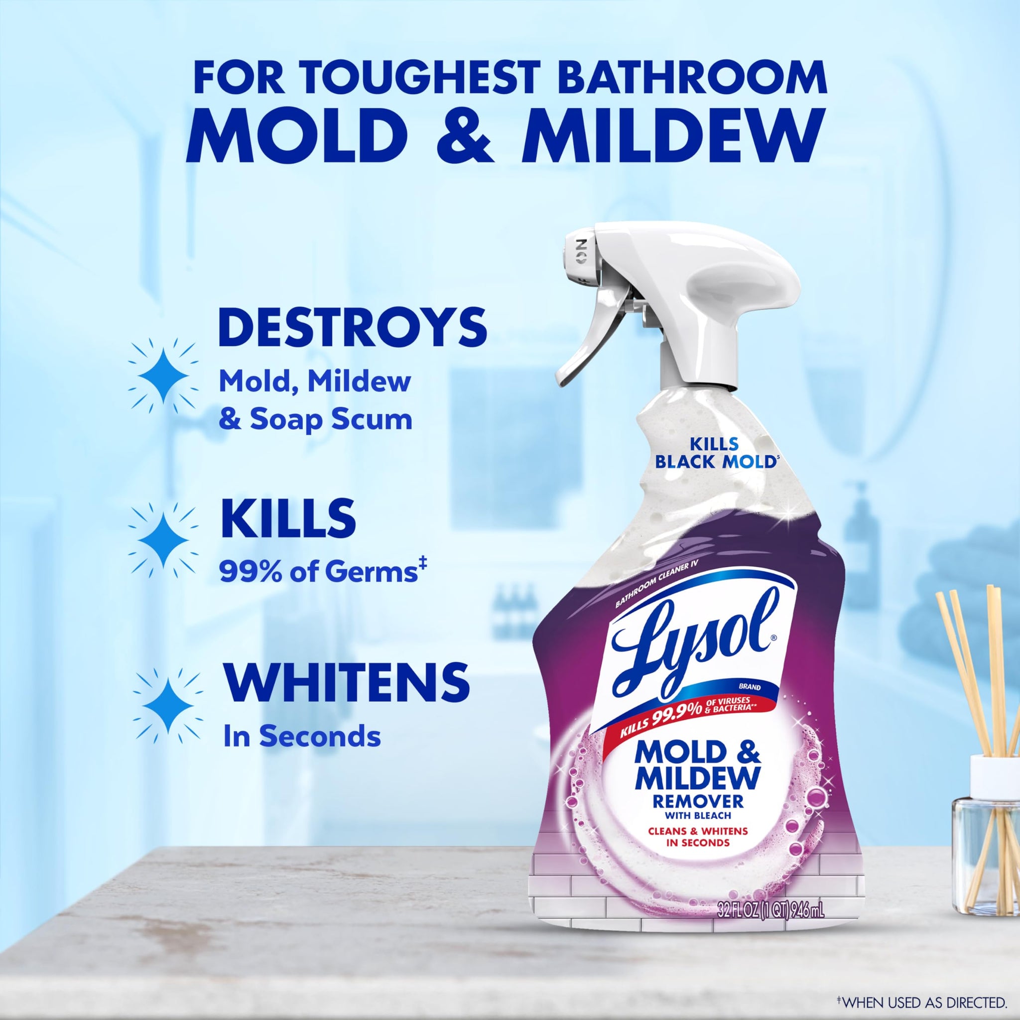 Lysol Mold & Mildew Remover Spray, Bathroom & Shower Cleaner, Disinfectant Spray, Stain Remover with Bleach, Tough on Black Mold, Multipurpose Cleaner