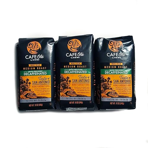 Cafe Ole Taste of Texas Whole Bean - San Antonio Decaf 12 Oz (Pack of 3)