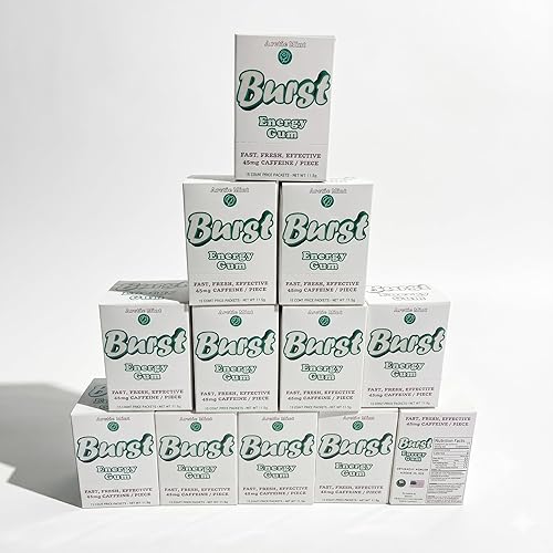 Burst Energy Gum - 45mg Caffeine Per Piece, Focus & Energy Burst, Arctic Mint 12 Box-15 Packs of 8 (1440 Pieces), Manage Stress, Functional Gum