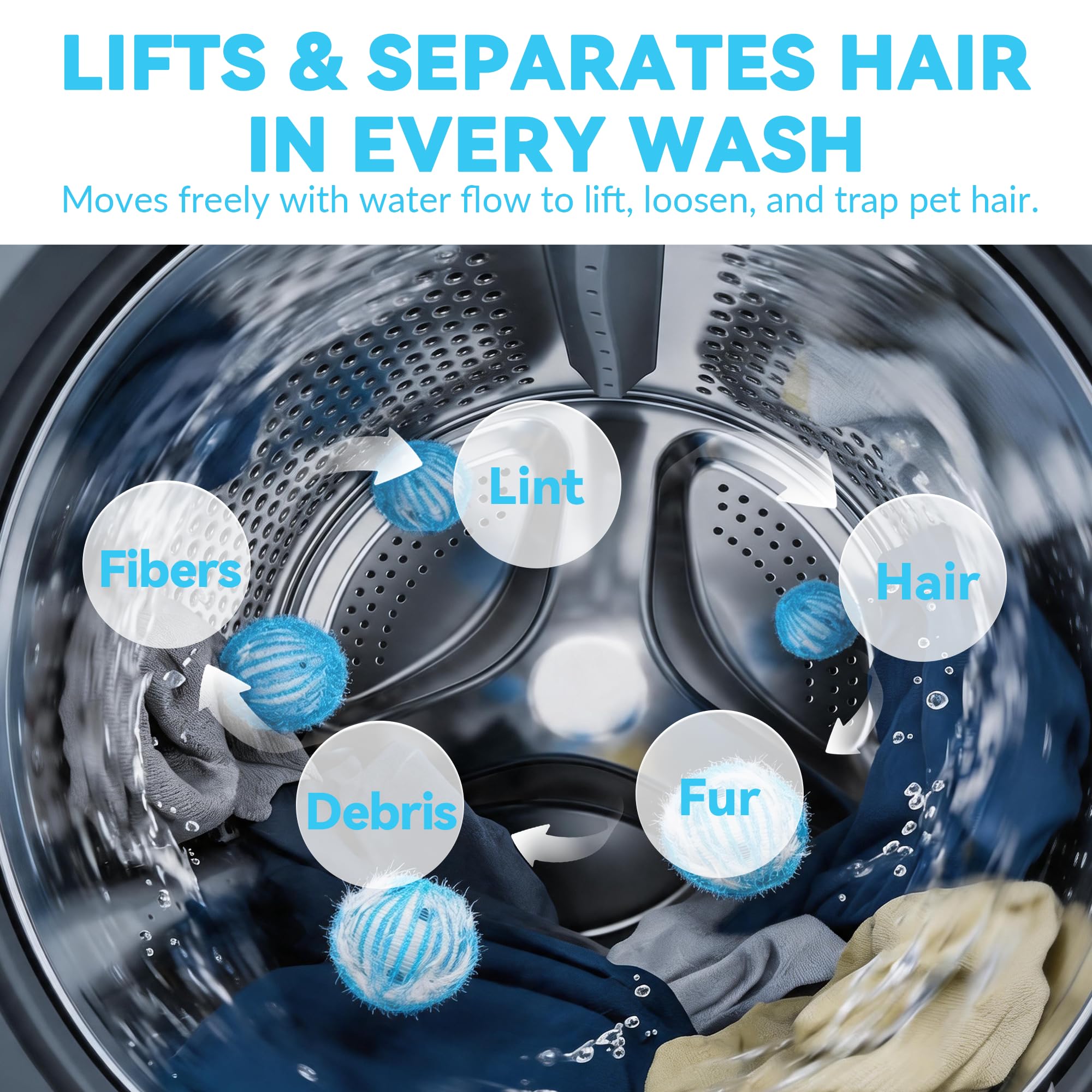 12 Pack Pet Hair Remover for Laundry, Reusable Dog & Cat Hair Catcher, Washer & Dryer Safe Laundry Balls, Anti-Tangle Design, Helps Remove Lint & Fur