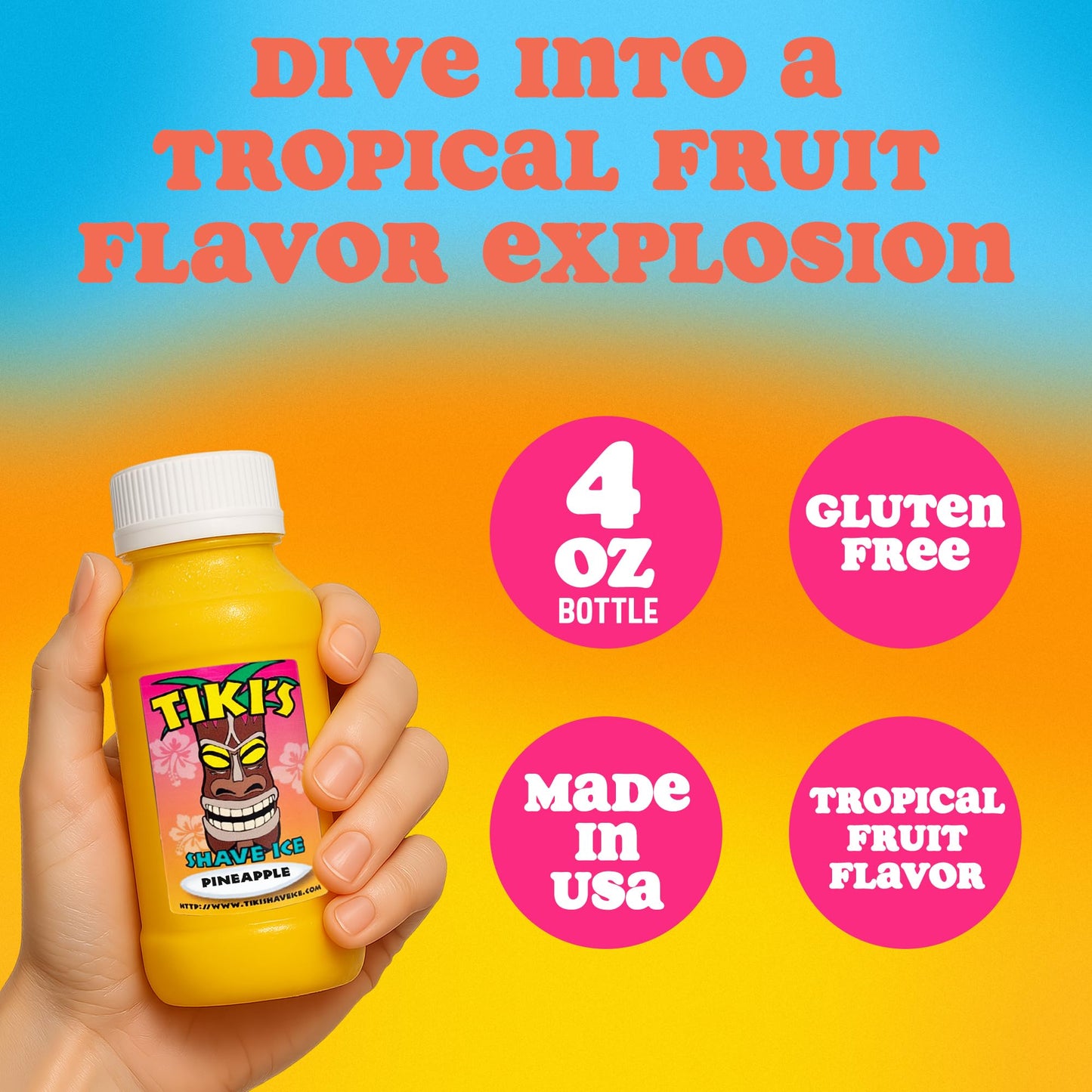 Tiki's Shave Ice Syrup Concentrate for Snow Cones & Shaved Ice - Natural Syrup for Beverages & Desserts - Ideal for Snow Cone, Slushie Machines
