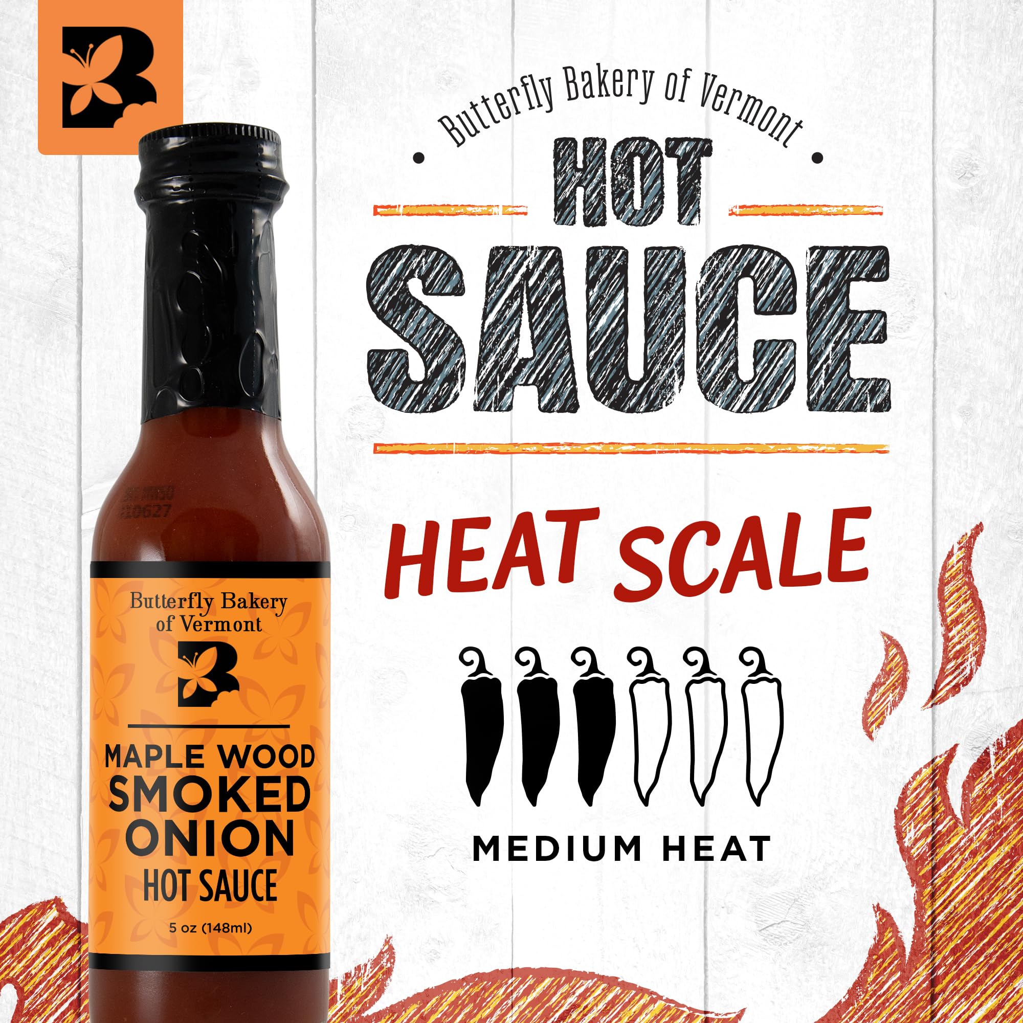 Butterfly Bakery of Vermont Maple Wood Smoked Onion Hot Sauce, 5 fl oz