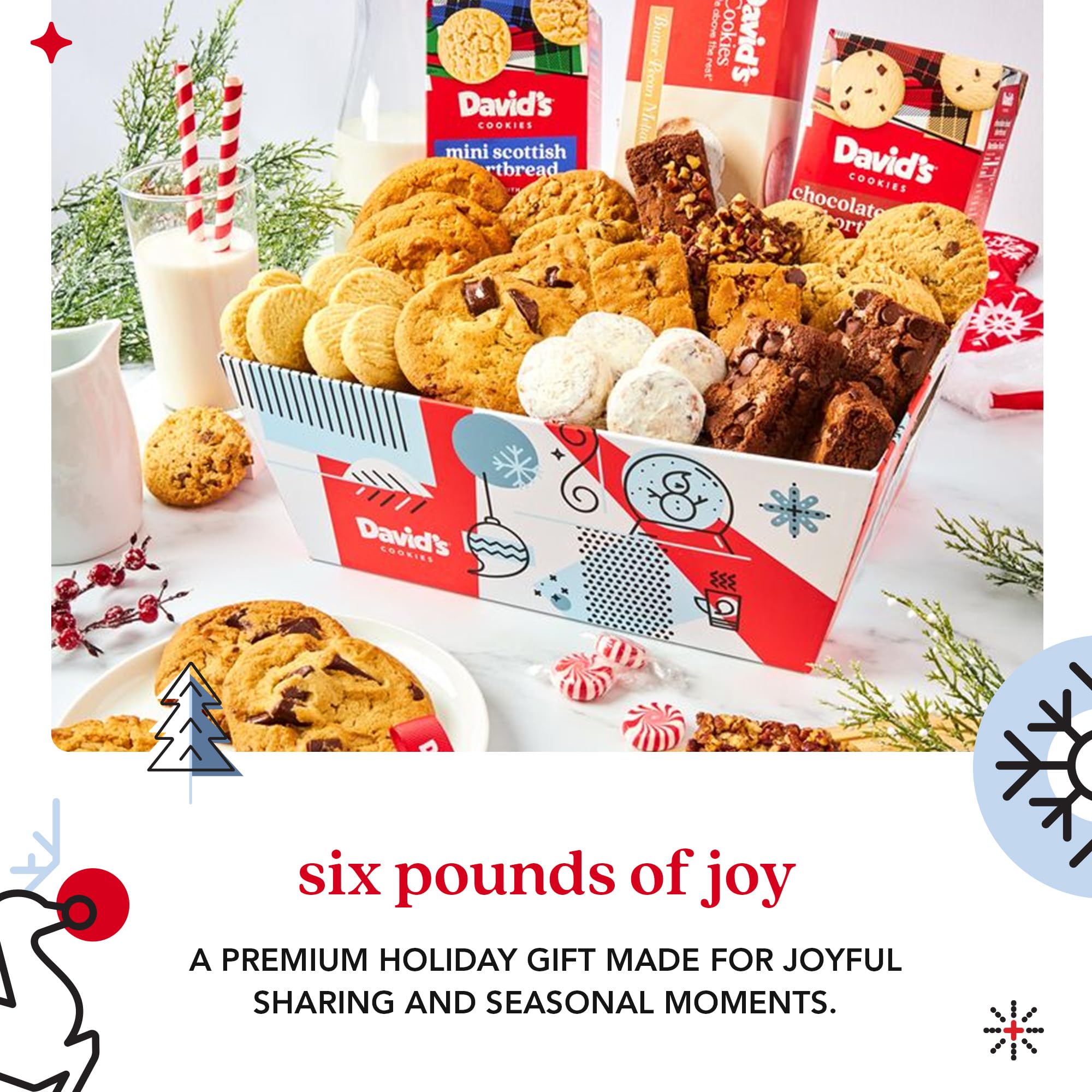 David Cookies Gift Basket for Families - Large Crate Assorted Cookies and Brownies for Snack and Sharing - Deliciously Flavored Cookies and Brownies