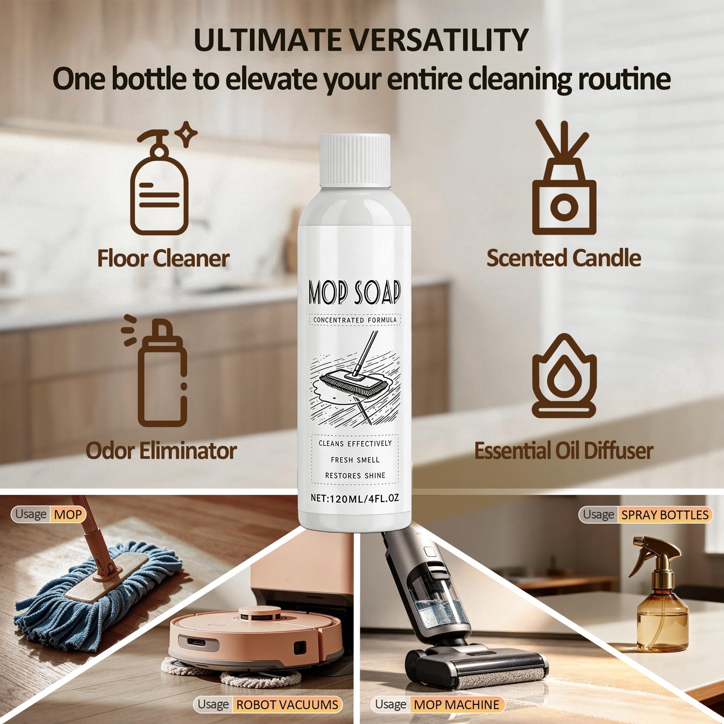 CrySPKaine Brazilian Waves Mop Soap for Floor Cleaning, Luxury Mop Soap Brazilian Waves Multi Purpose Cleaner, Residue-Free for Hardwood & Tile, Robot