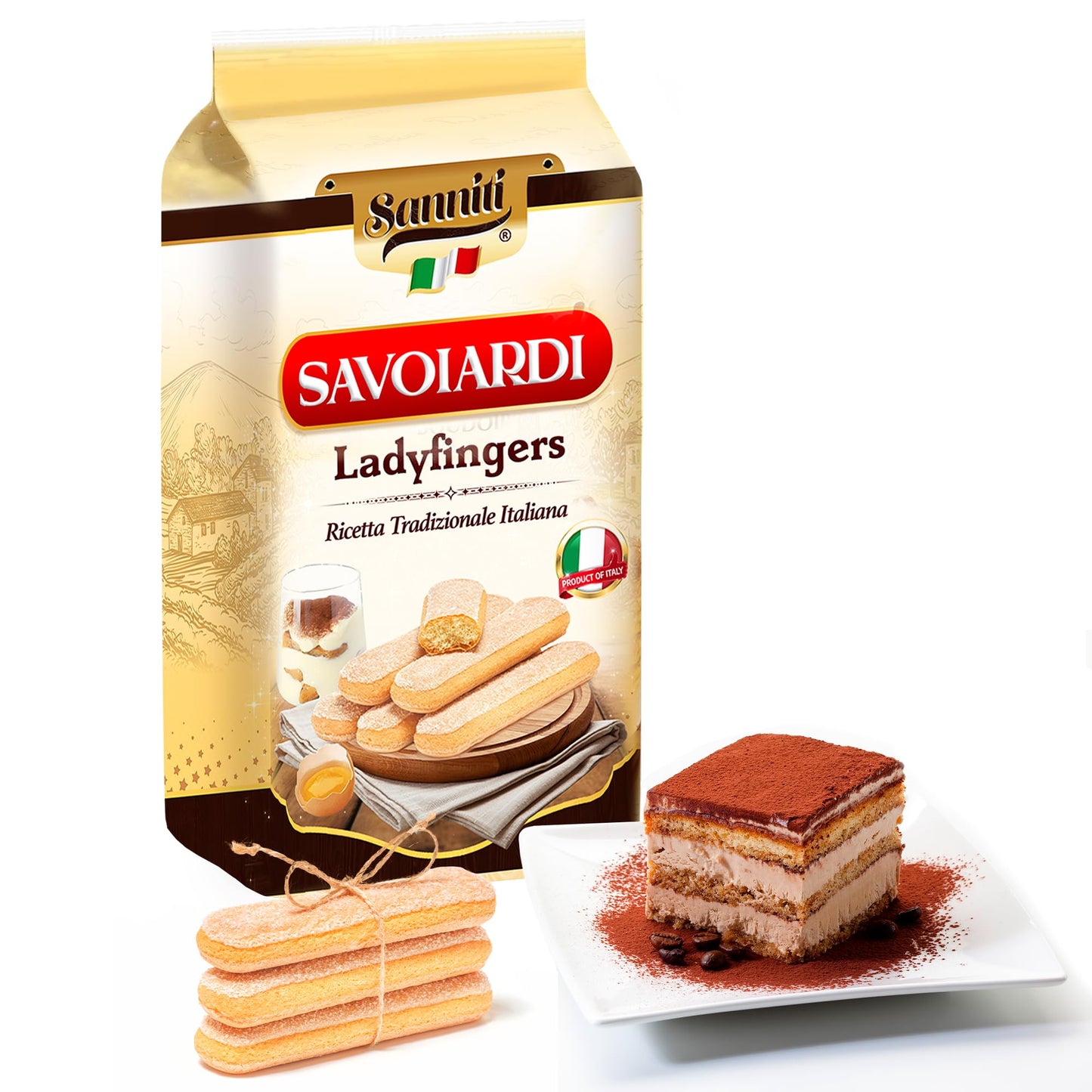 Sanniti Italian Savoiardi Ladyfingers Cookies | Product of Italy | Biscuits Great for Snacking and Tiramisu, 500 Grams (17 oz)