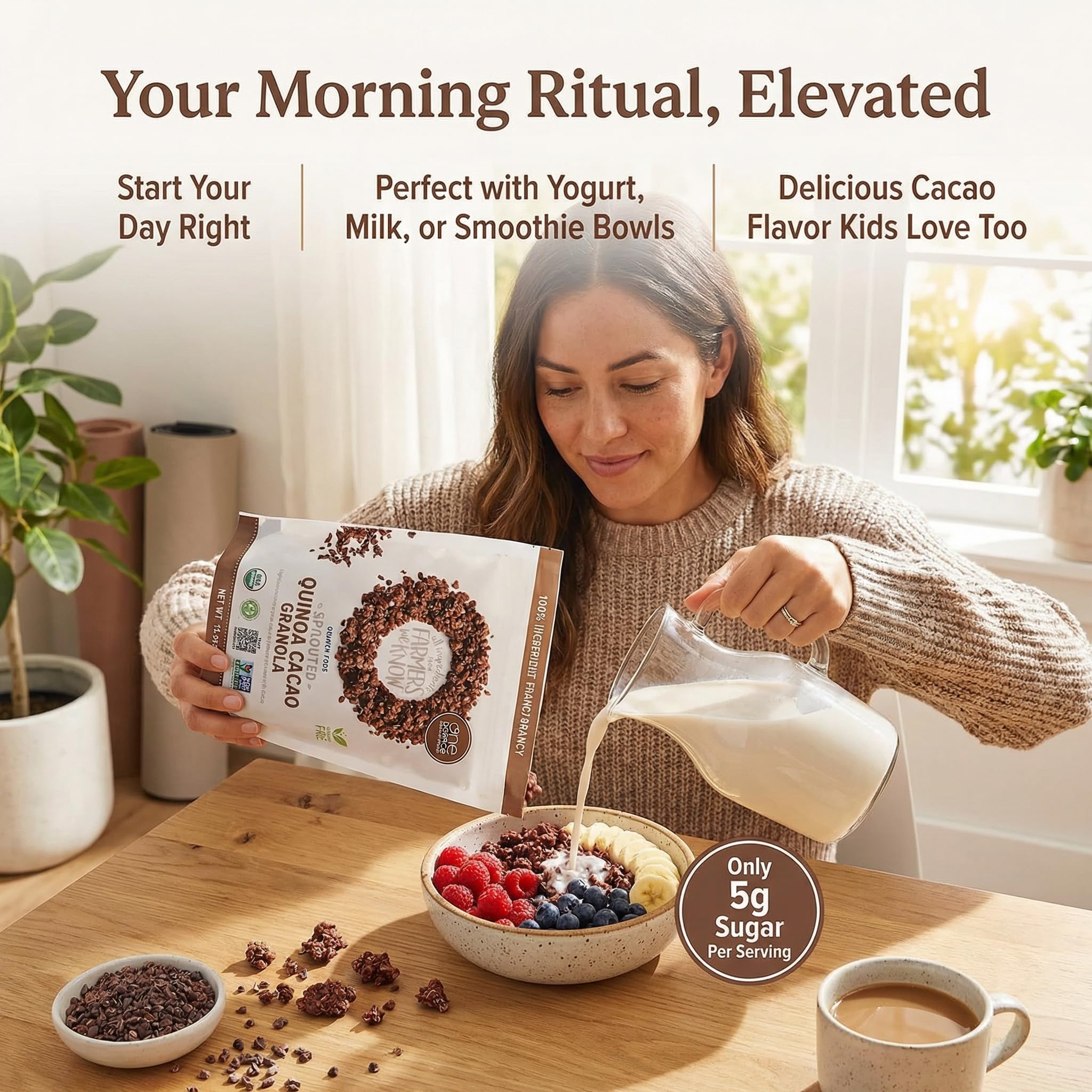 One Degree Granola Quinoa Cacao Org - 11 oz Organic Cereal - Pack of 8 - Protein Granola and Protein Cereal - Healthy Cereals Breakfast and Oat