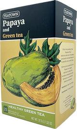 Premium Caffeinated Ceylon Papaya Green Tea Bags: 25 Count Individually Wrapped Teabags All-Natural Exotic Fruit Essence & Aroma Hot or Iced Tea Brew
