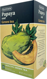 Premium Caffeinated Ceylon Papaya Green Tea Bags: 25 Count Individually Wrapped Teabags All-Natural Exotic Fruit Essence & Aroma Hot or Iced Tea Brew