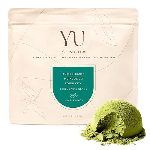 Yu Tea Organic Sencha Green Tea Powder, 100 Servings | Rich in Antioxidants, EGCG, & L-Theanine | Pure Japanese First Harvest Leaf | Low Caffeine