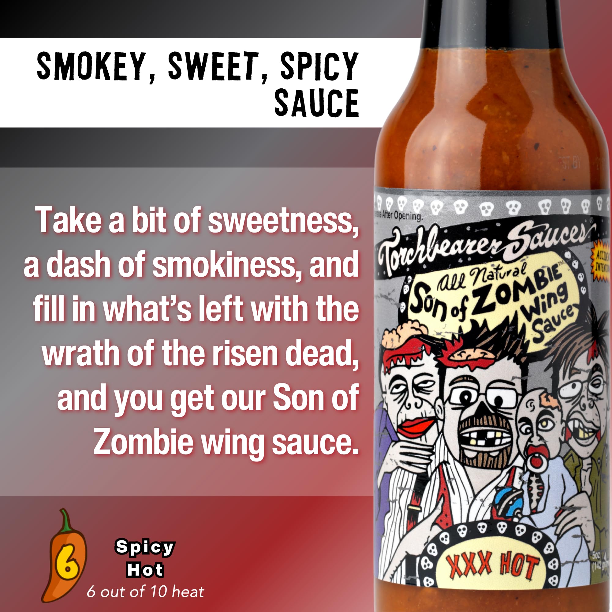 TorchBearer Sauces Son of Zombie Wing Sauce, 5 oz, Heat level: 6 XXX Hot - Featured on Hot Ones - All Natural, Extract-Free, Made in USA