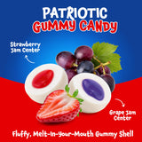 Patriotic Candy - Gummy Balls - 30 Count - 19 Oz Jar - 4th of July Candy Individually Wrapped - Red White and Blue Gummy Candies - Strawberry & Grape