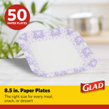 Glad Square Disposable Paper Plates for All Occasions | Soak Proof, Cut Proof, Microwaveable Heavy Duty Disposable Plates | 8.5" Diameter, 50 Count