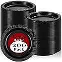 Vetory 200pcs Heavy Duty Round Dinner Party Plates - Disposable Black Plastic Plates for Birthday Party, Buffet, Travel, Picnic