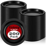Vetory 200pcs Heavy Duty Round Dinner Party Plates - Disposable Black Plastic Plates for Birthday Party, Buffet, Travel, Picnic
