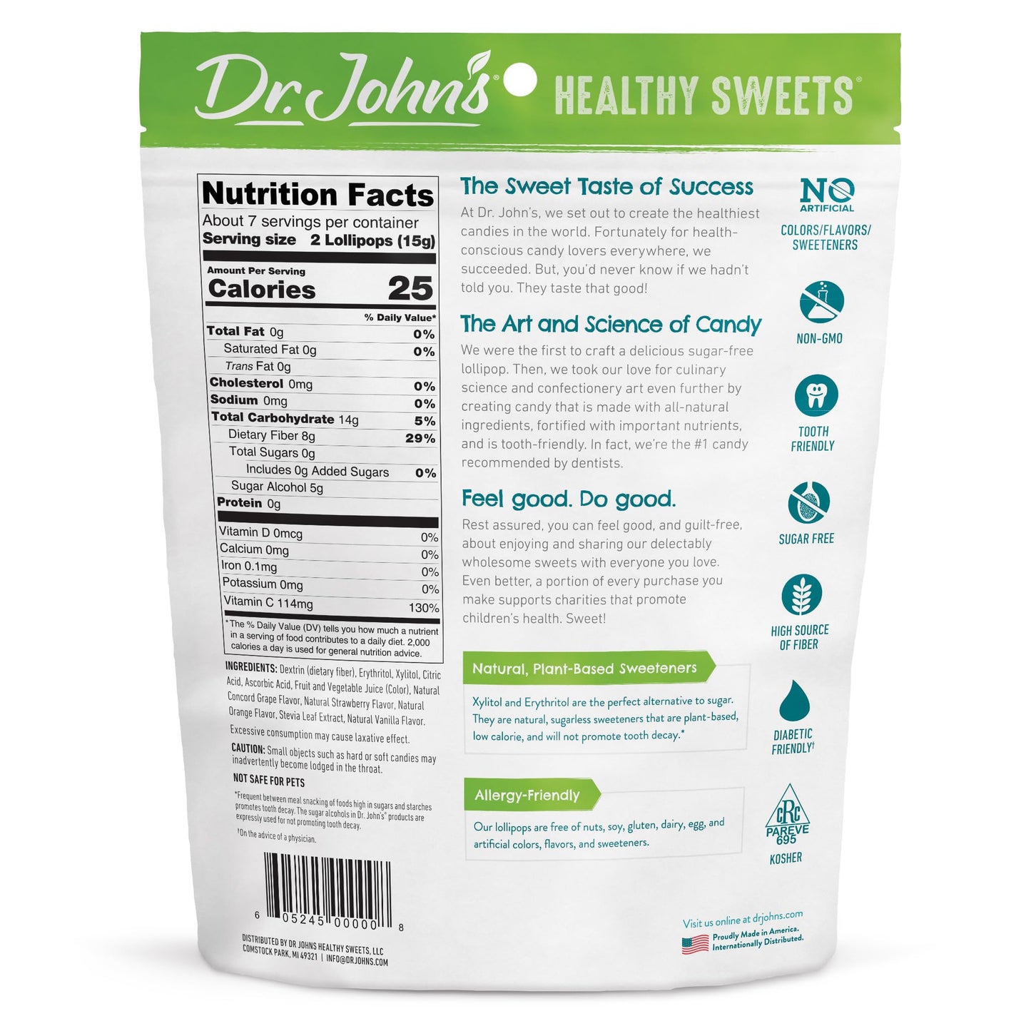Dr. John’s Sugar Free Candy, Healthy Lollipops with Zero Sugar, Low Calorie Snacks, Keto Friendly Hard Candy Sweets, Mixed Fruit, 14 Count, 3.7 OZ