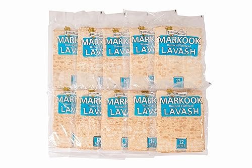 Markook Lavash Thinnest Flat Bread 10 Packs (120 Pieces) Light, Thin, Vegan, No Cholesterol, Fat Free