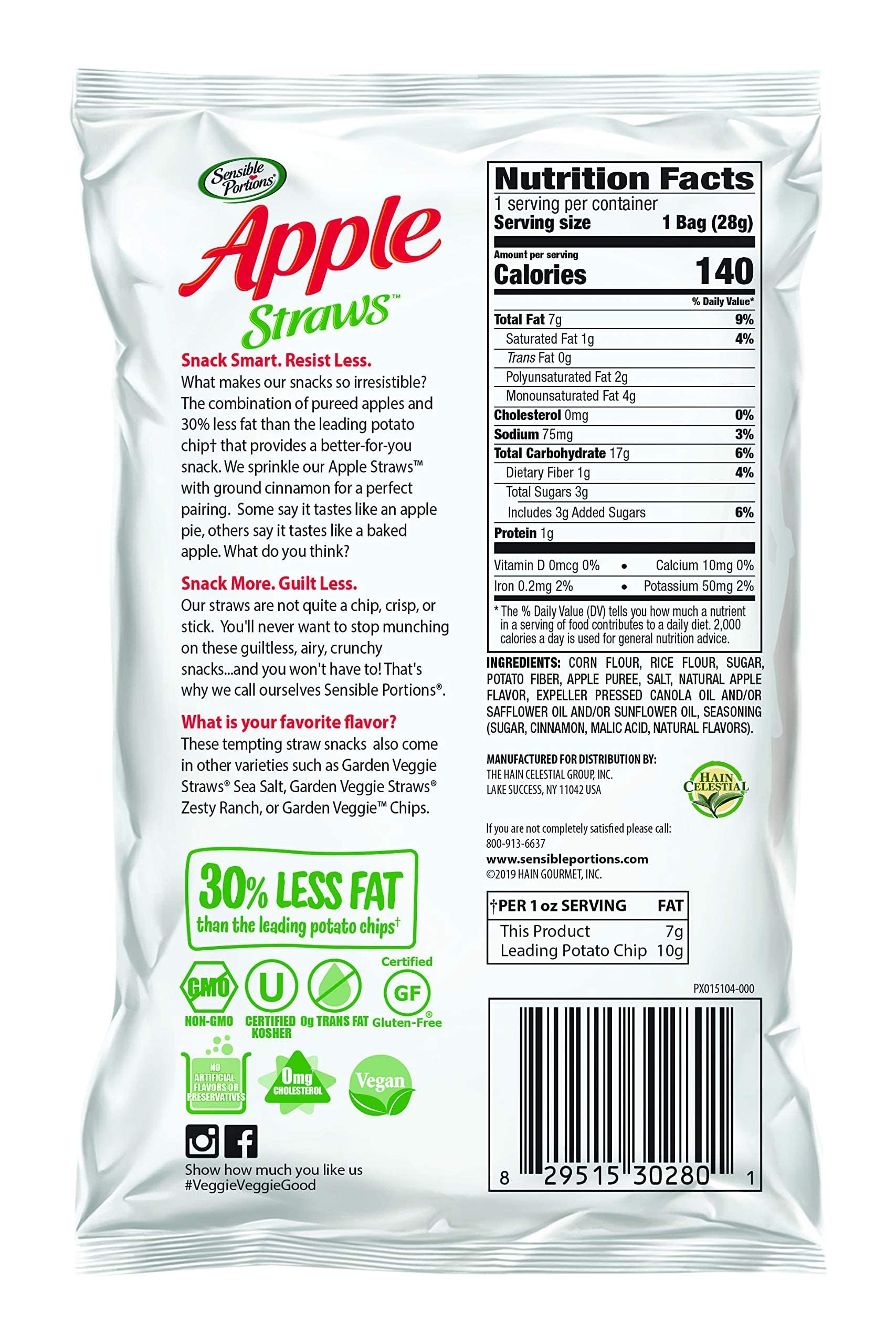 Sensible Portions Garden Veggie Snacks - Veggie Straws, Snack Size, Apple Cinnamon, 1 Oz (Pack of 24)