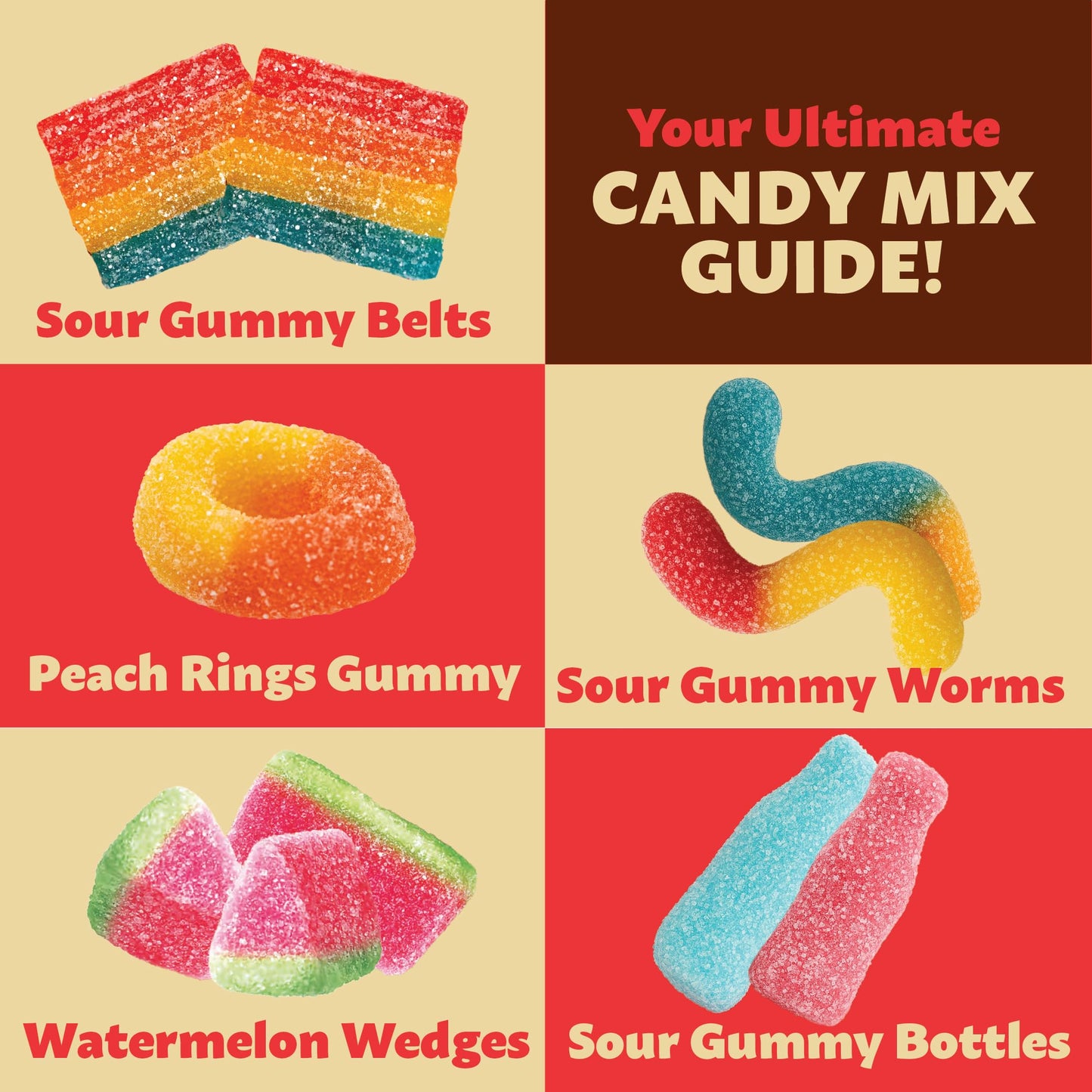 Gummy Candy Bulk | 2 Pound Bag | Sweet & Sour Gummy Mix | Peach Rings, Worms, Bottles, Mini Belts, Watermelon Wedges | Party Gummies Variety Pack |