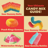 Gummy Candy Bulk | 2 Pound Bag | Sweet & Sour Gummy Mix | Peach Rings, Worms, Bottles, Mini Belts, Watermelon Wedges | Party Gummies Variety Pack |