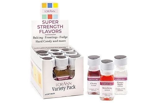 LorAnn SS Variety pack, 1 dram (.125 fl oz - 3.7ml - 1 teaspoon) bottles - 12 pack, includes 1 bottle each of: cake batter, cherry, cinnamon, cotton