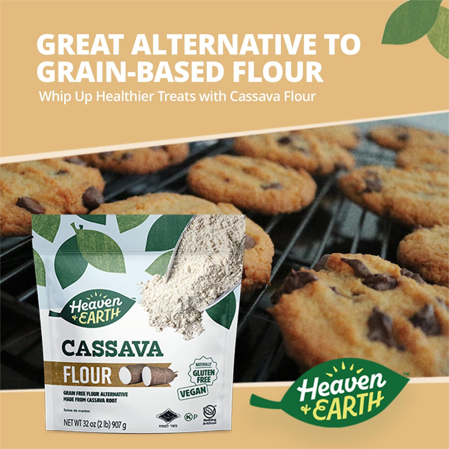Heaven & Earth Cassava Flour, 2lb Bag | Gluten Free and Grain Free Flour for Baking | Non GMO Verified | Paleo Flour | Vegan | Wheat Flour Alternative