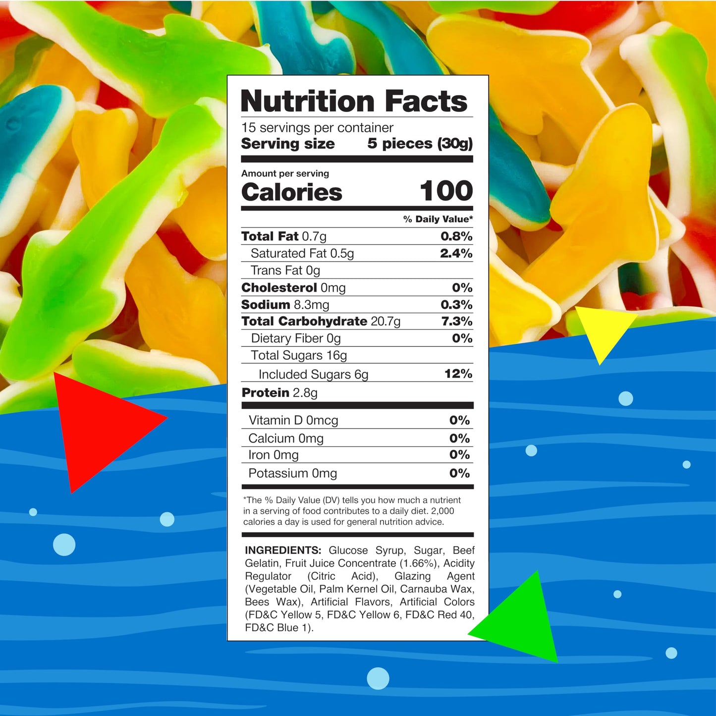 Gummy Sharks Candy | 1 Pound Bag | Mixed Fruit Flavors