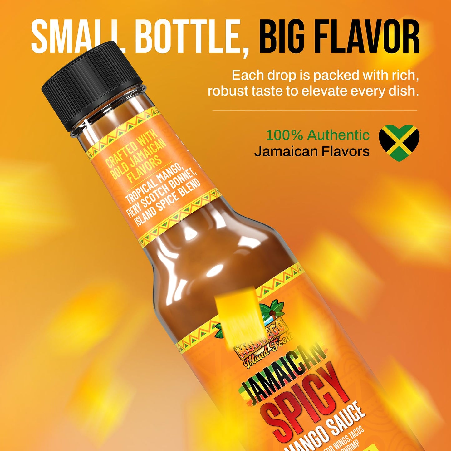 Montego Island Foods Jamaican Spicy Mango Sauce - Real Mango, Fiery Scotch Bonnet Peppers, Zesty Lime Juice & Juicy Golden Raisins - Sweet, Tangy