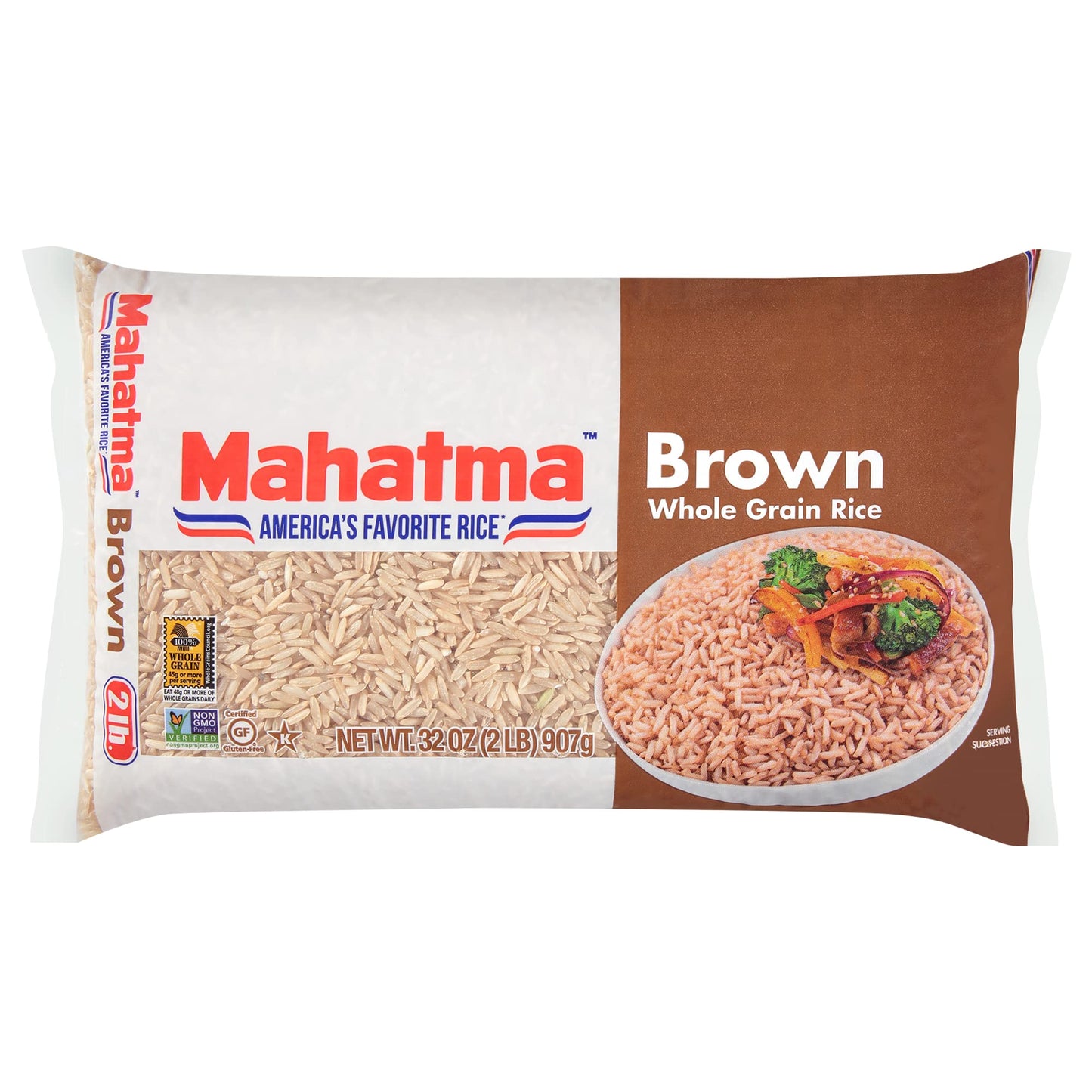 Mahatma Whole-Grain Brown Rice, 2lb Bag of Rice, Stovetop or Microwave Rice