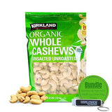 Worldwide Nutrition Bundle: Kirkland Signature Organic Whole Cashews Unsalted Unroasted - Perfect for Snacking, Cooking, and Gifting - 40 Ounce Cashew
