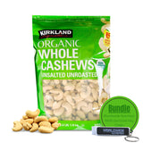 Worldwide Nutrition Bundle: Kirkland Signature Organic Whole Cashews Unsalted Unroasted - Perfect for Snacking, Cooking, and Gifting - 40 Ounce Cashew