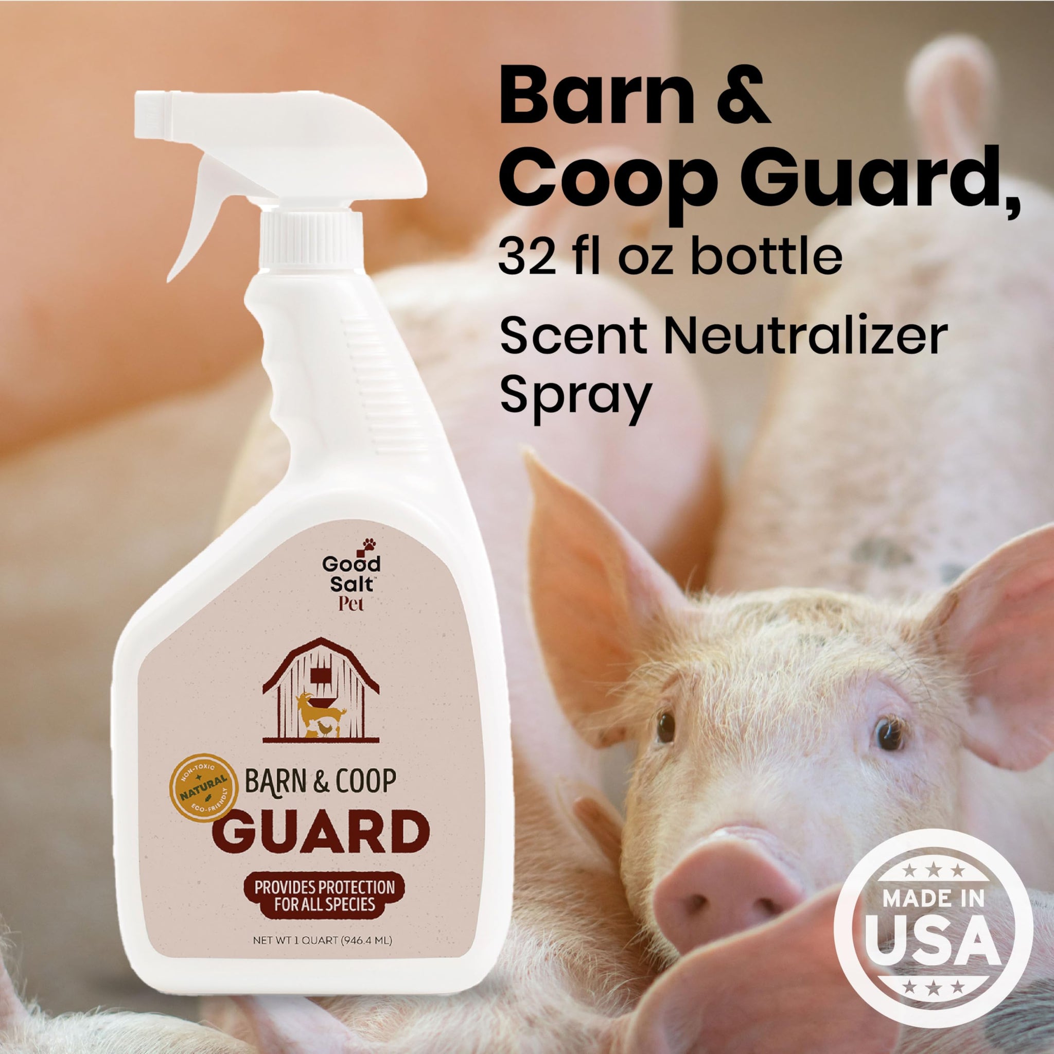 Good Salt Pet Barn & Coop Guard, Natural Animal-Friendly Scent Control Spray, Freshens Living Space and Bedding, 32 Ounce Bottle