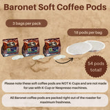Baronet Coffee Pods [Organic Espresso French Roast-54 Pods] Single Cup Use for Senseo Machine - 3 Bags of 18 Single Serve 8 Gram, Regular Strength[Org