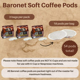 Baronet Coffee Pods - 54 Coffee Bags Like Senseo, 8g Medium Roast Organic Compostable, Regular Strength [Decaf French Vanilla]