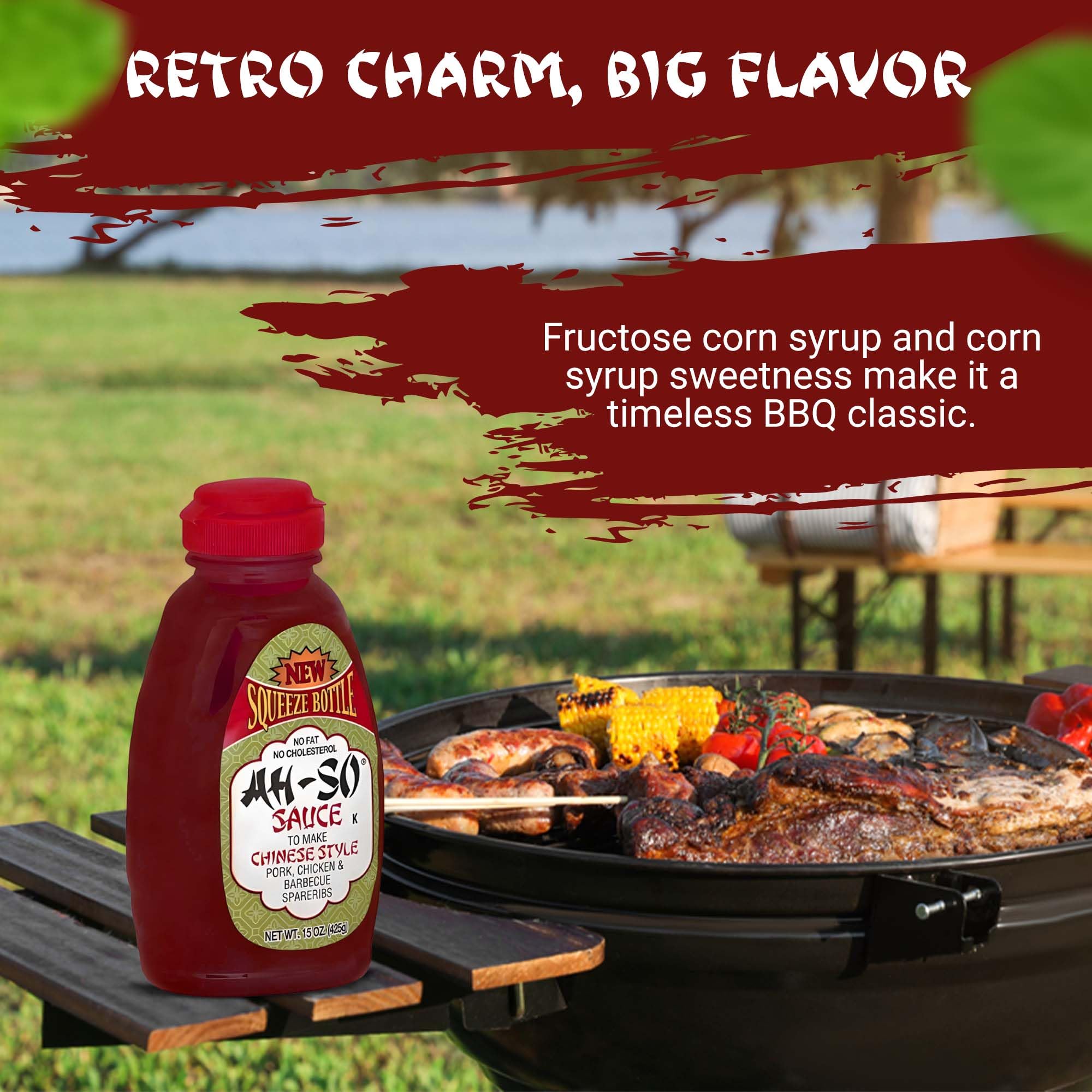 Ah-So Chinese-Style BBQ Sauce, Red Rib 15 oz Squeeze Bottle - Sweet & Tangy Spare Rib Marinade and Glaze for Pork, Chicken & Wings; Classic Takeout