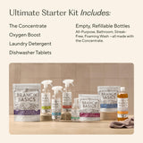 Branch Basics Ultimate Starter Kit: Natural All Purpose Cleaner, Glass, Bathroom, Foaming Hand Wash (4 Plastic Bottles + Concentrate + Oxygen Boost)