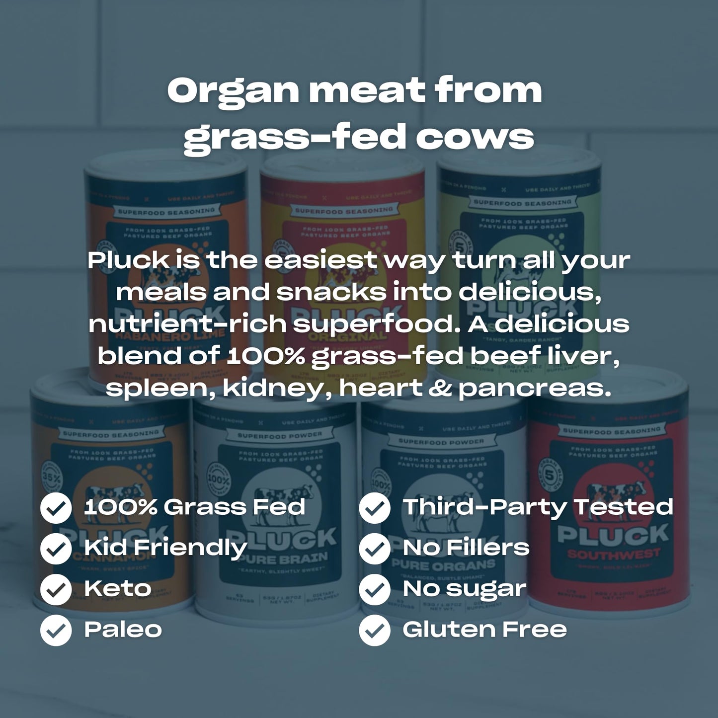 Pluck Pure Beef Organs Powder | 100% Liver, Kidney, Spleen, Heart, & Pancreas from 100% Grass Fed & Grass Finished Pastured Beef | As Seen on ABC’s