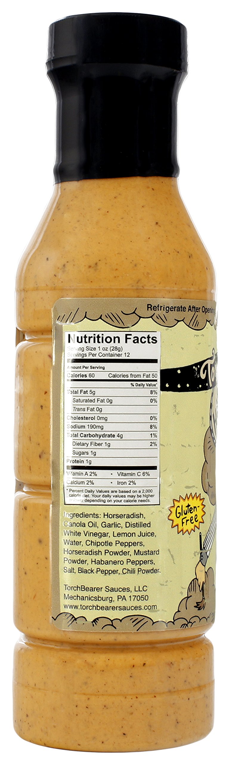 Torchbearer Sauces Smokey Horseradish Sauce 12 FL Oz, Heat level 3 - Spicy Horseradish, Garlic and Chipotle Smokiness - All Natural, Extract-Free