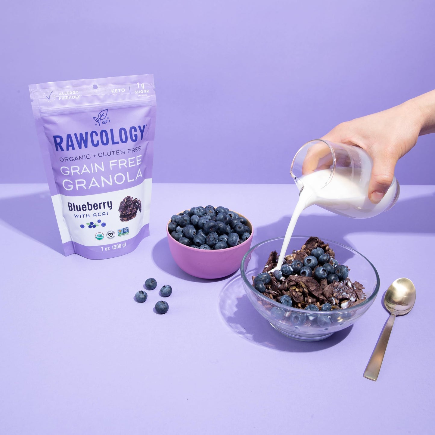 Rawcology Organic, Keto, Grain Free Raw Crunch Granola Variety Pack - Blueberry, Chocolate, Banana 3 x 200 Gram Pack