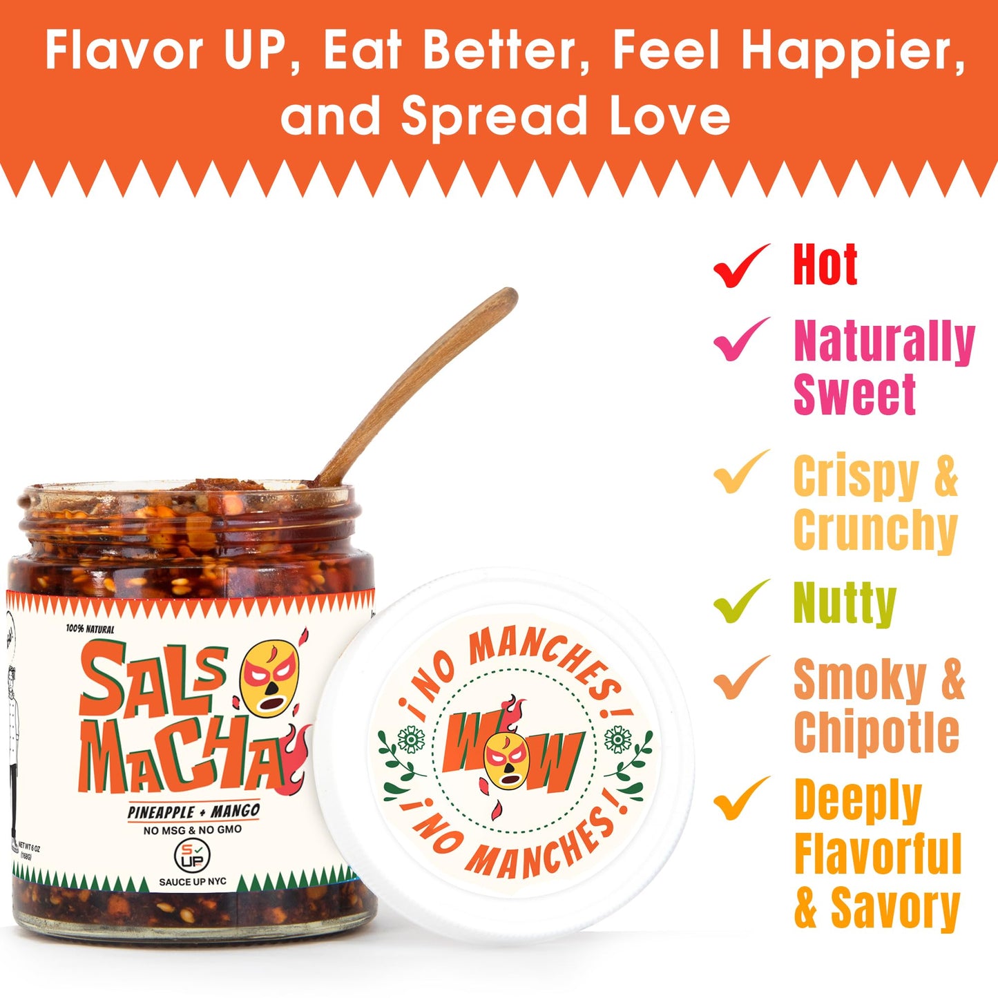 SAUCE UP Pineapple Mango Salsa Macha Chili Oil 6oz | Smoky Mexican Chili Sauce with Nuts and Seeds | Vegan Gluten Free No MSG Keto Friendly | Sweet