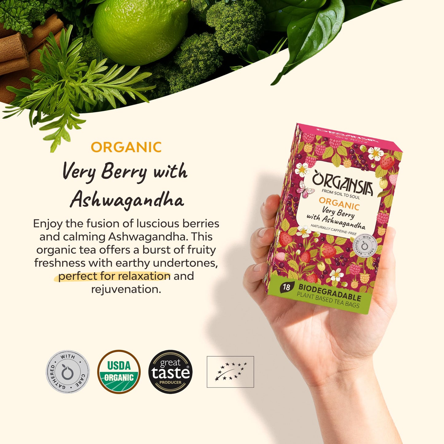 Organsia Herbal Tea - Very Berry with Ashwagandha - Certified Organic - Caffeine Free