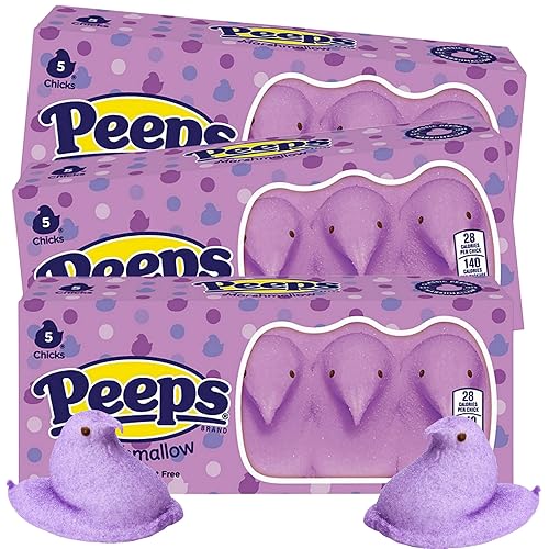 Sweetzo Peeps Chicks Marshmallows, Easter Basket Stuffers, 5 in Each Classic Candies, (Pack of 3) (Purple)