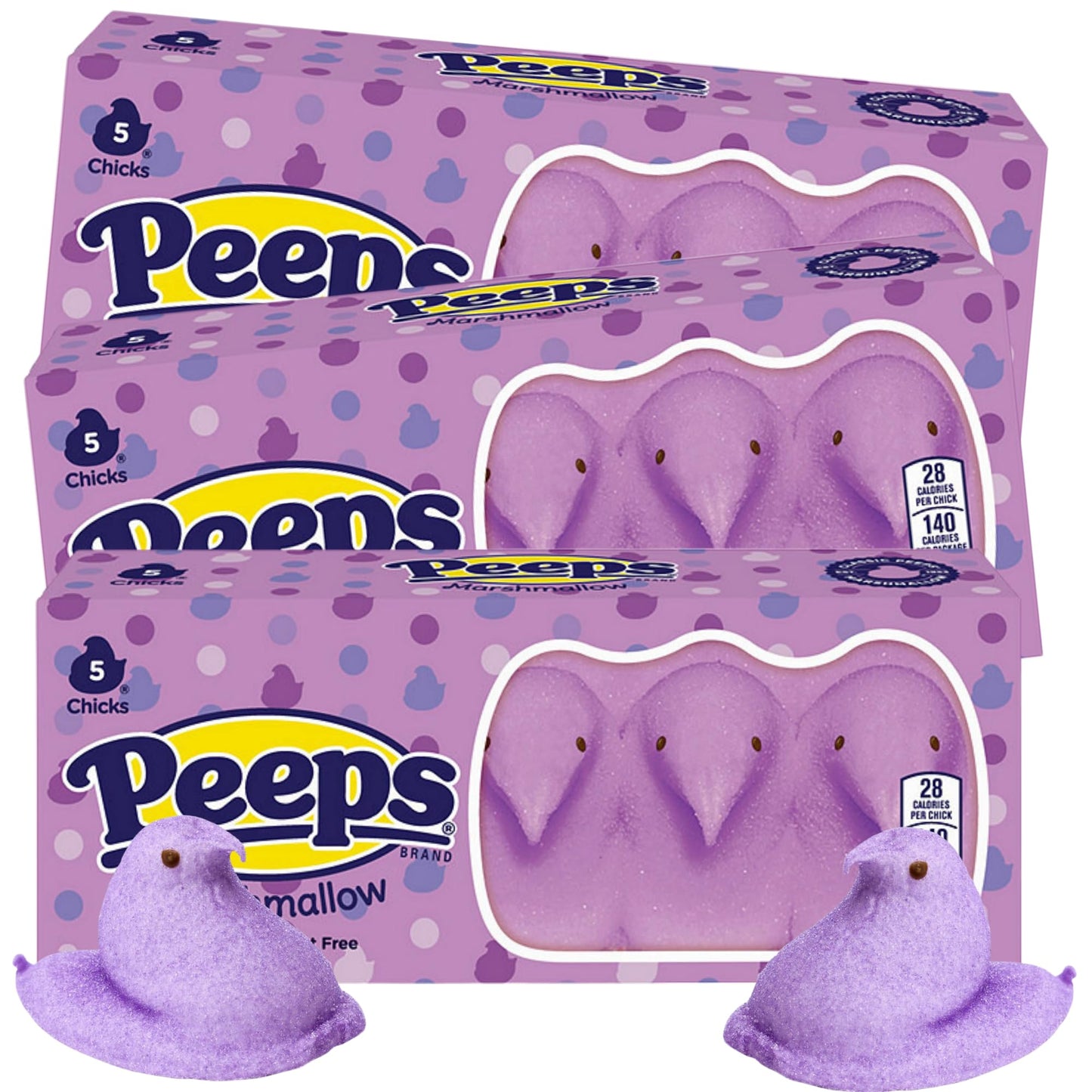Sweetzo Peeps Chicks Marshmallows, Easter Basket Stuffers, 5 in Each Classic Candies, (Pack of 3) (Purple)