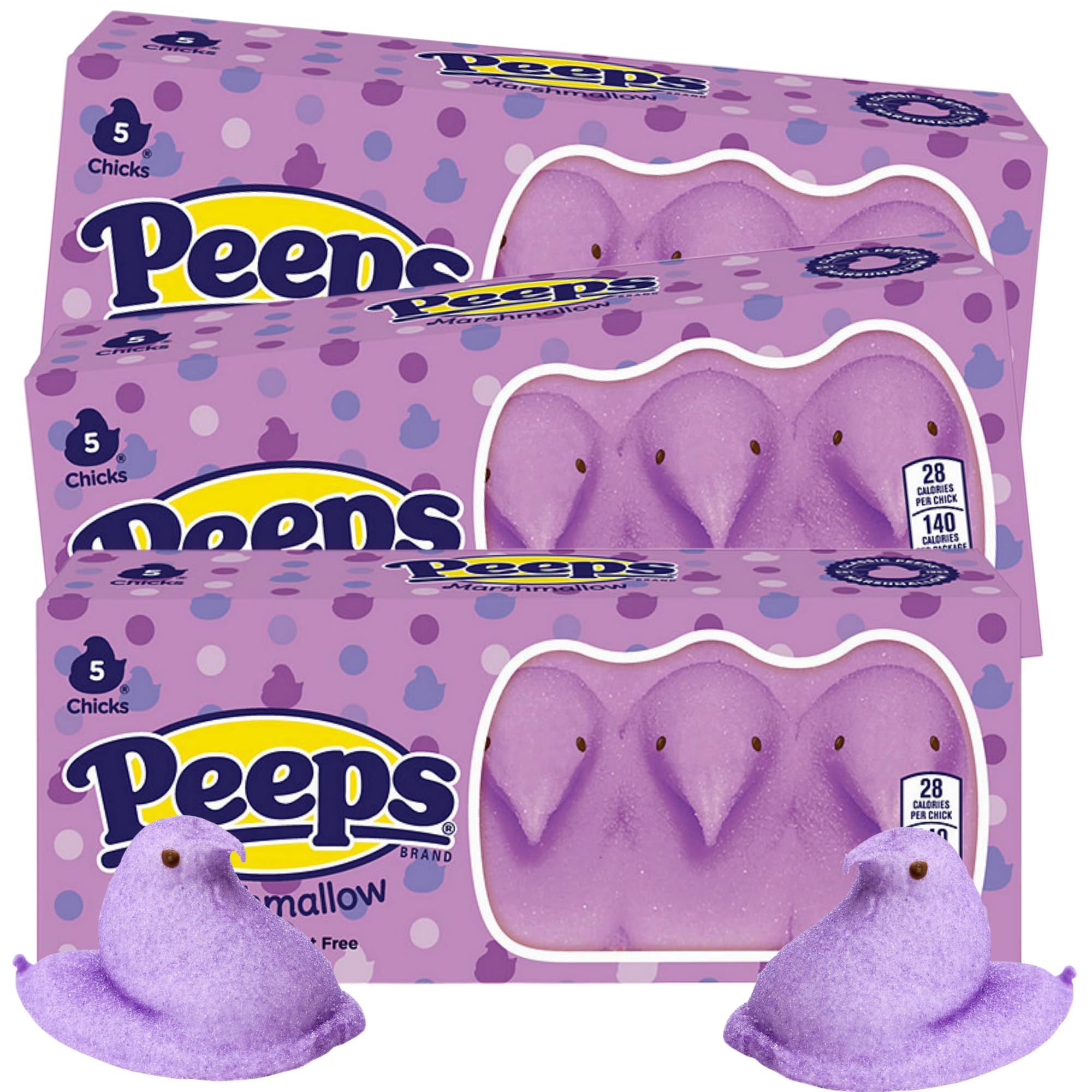 Sweetzo Peeps Chicks Marshmallows, Easter Basket Stuffers, 5 in Each Classic Candies, (Pack of 3) (Purple)