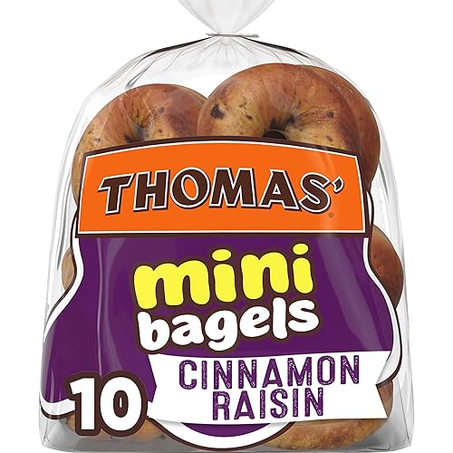 Thomas' Cinnamon Raisin Mini Bagels, 10 Pre Sliced Mini Bagels with No High Fructose Corn Syrup, 15 Oz Bag