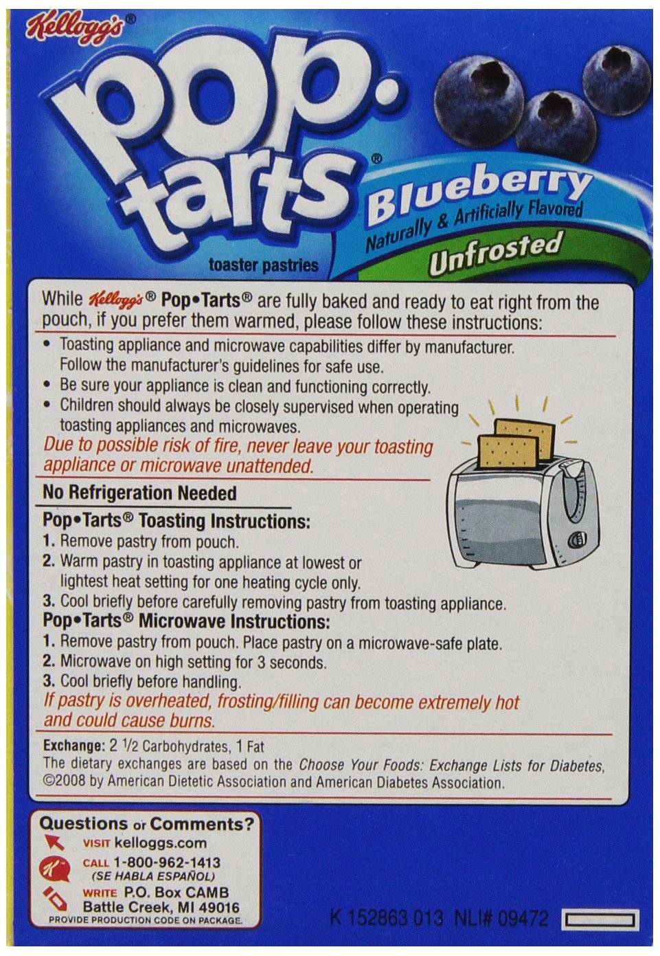 Kellogg's Pop-Tarts Frosted Blueberry Toaster Pastries 8 ct (Pack of 2)