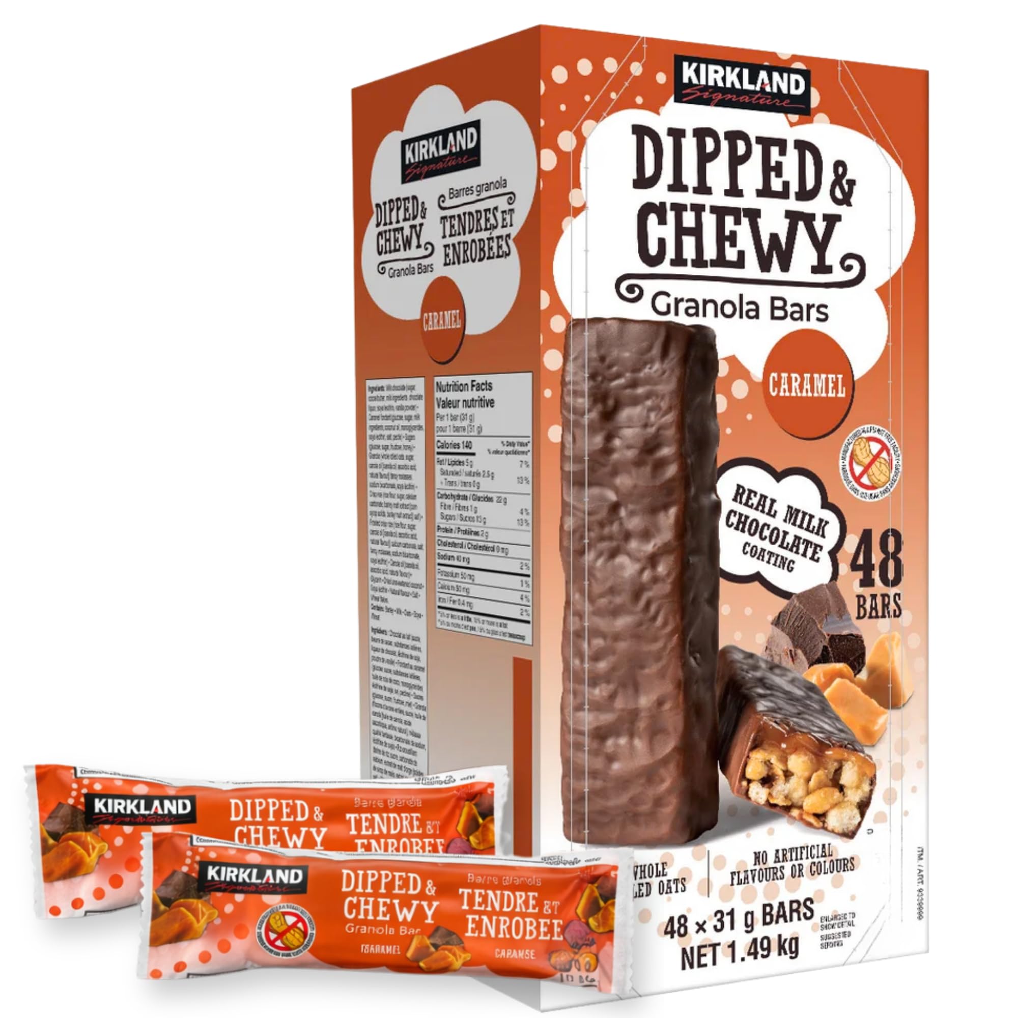 ZENVOIRA Gift Snack Box - includes Kirkland Dipped & Chewy Caramel Granola Bars - 48 Count (31g Each) - Soft & Chewy Snack Bars, Custom Pack, Packed