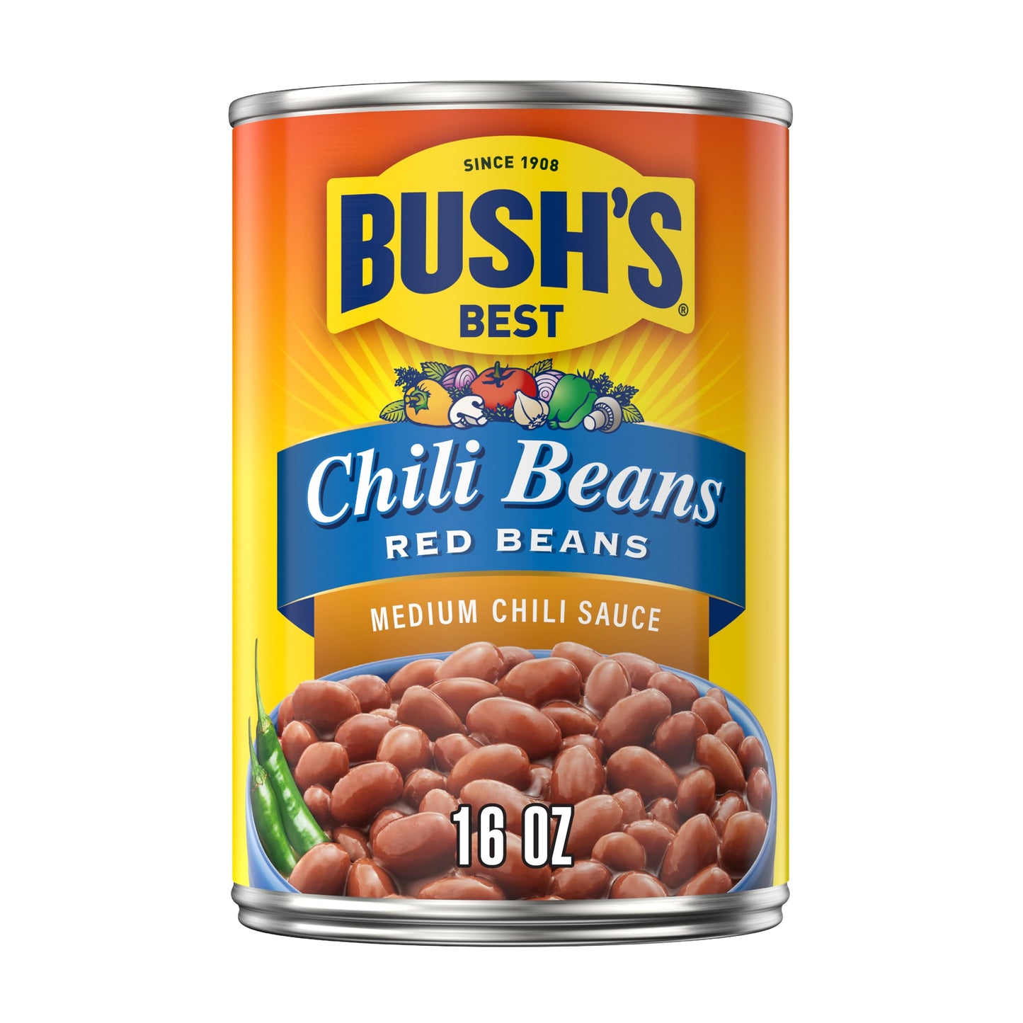 BUSH'S BEST Canned Chili Beans Red Beans in a Medium Chili Sauce, Source Of Plant Based Protein And Fiber, Low Fat, Gluten Free, 16 oz