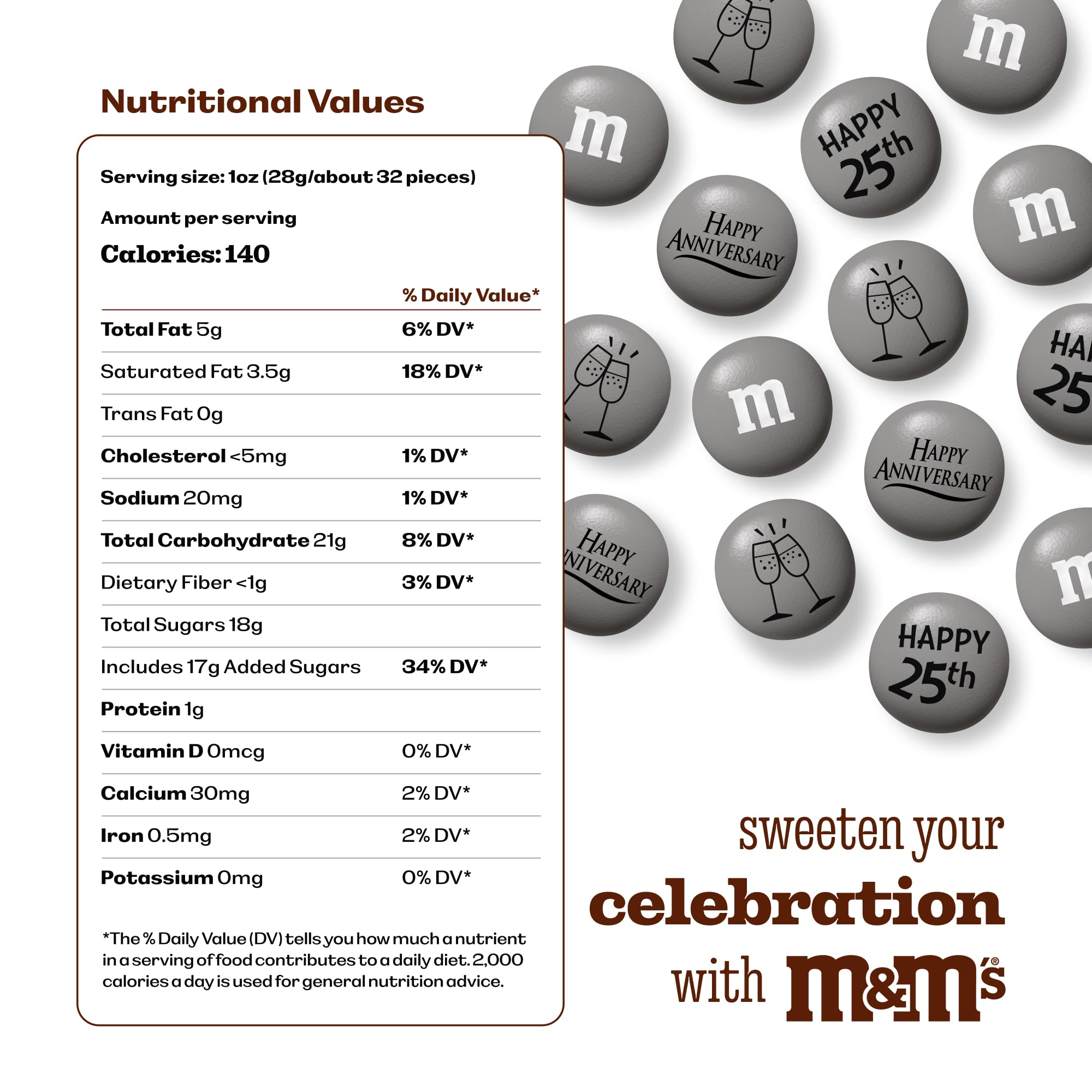 M&M’S WORLD 25th Anniversary Milk Chocolate Candy - 2lbs Anniversary Themed Bulk Candy, Perfect for Silver Anniversary Parties, 25th Anniversary, DIY