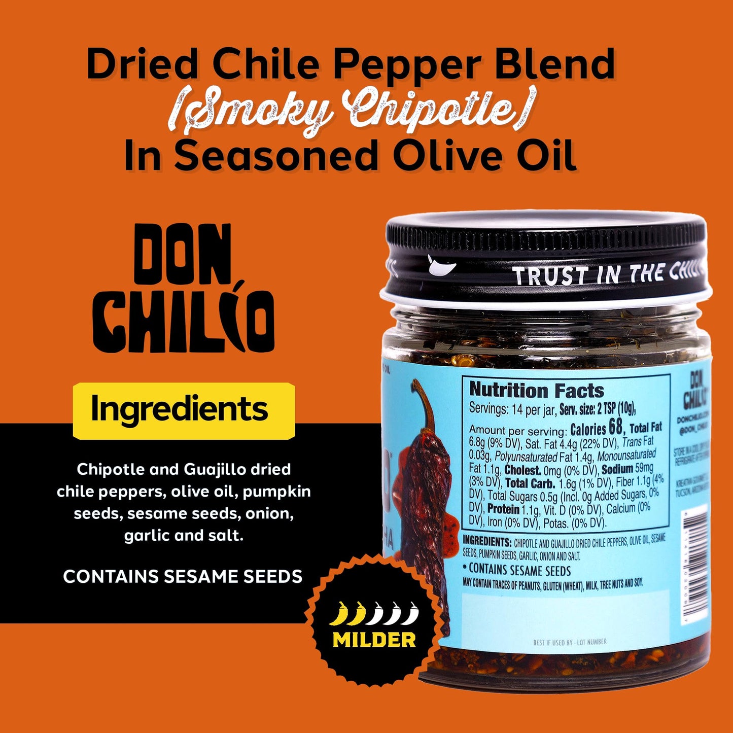 Don Chilio Smoky Salsa Macha Chili Oil, 5 oz., 2 Pack - Guajillo & Chipotle - Delicious Mexican Chili Oil in 100% Olive Oil, Keto-Friendly